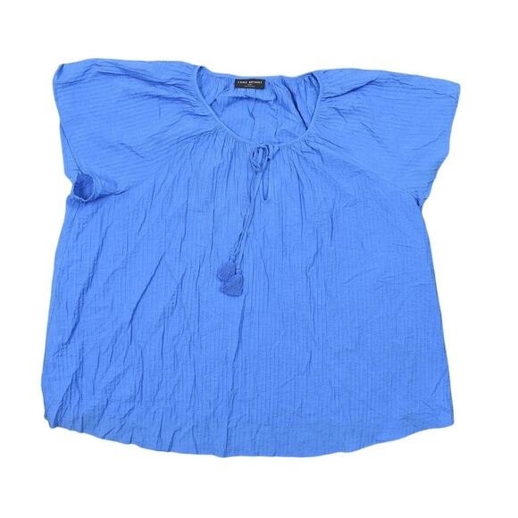 Lane Bryant Blue Blouse Plus Size 26/28 Cotton Blend Short Sleeve Keyhole - Picture 1 of 7